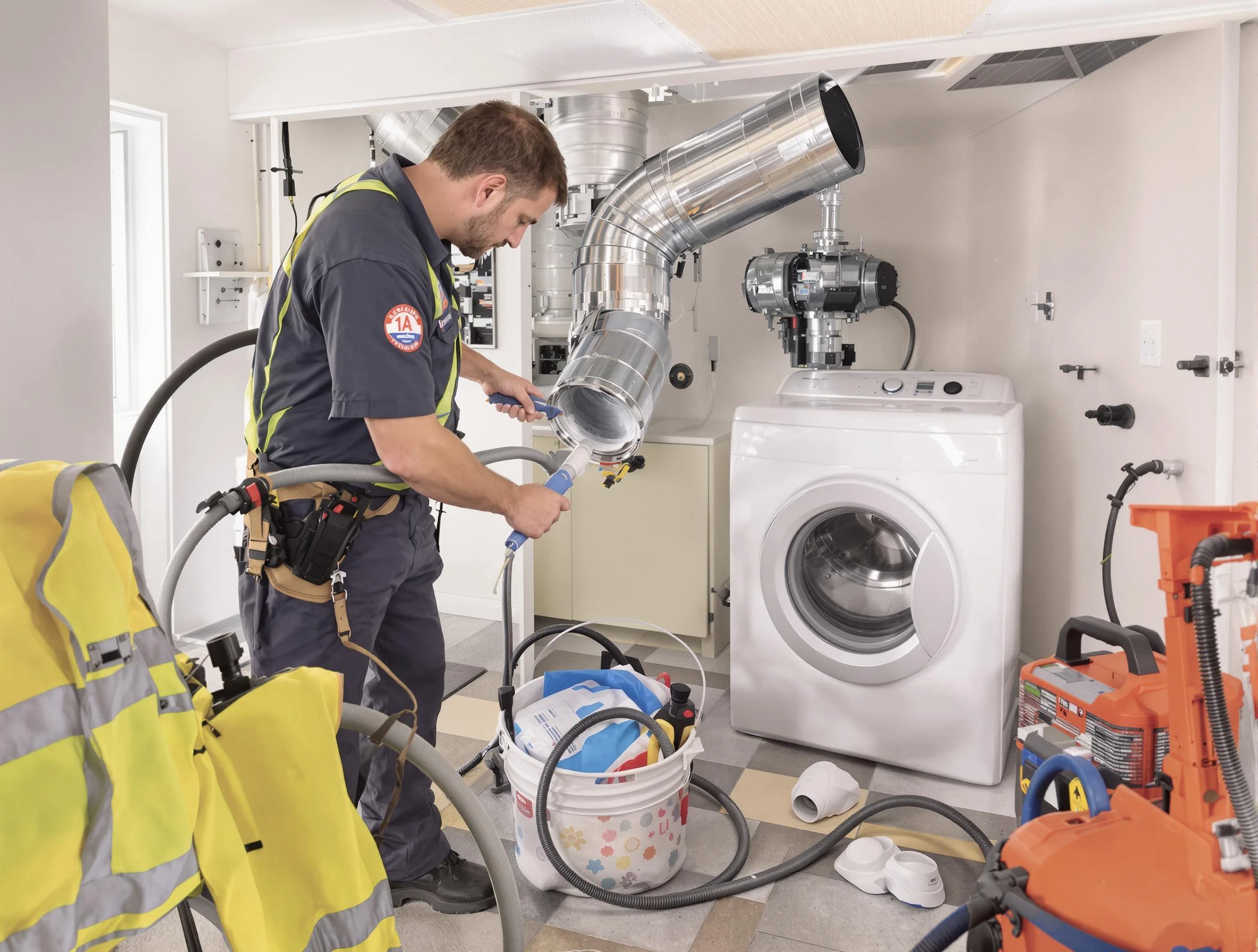 Rostraver Dryer Vent Cleaning technician using specialized equipment to clear severe dryer vent blockage in Rostraver