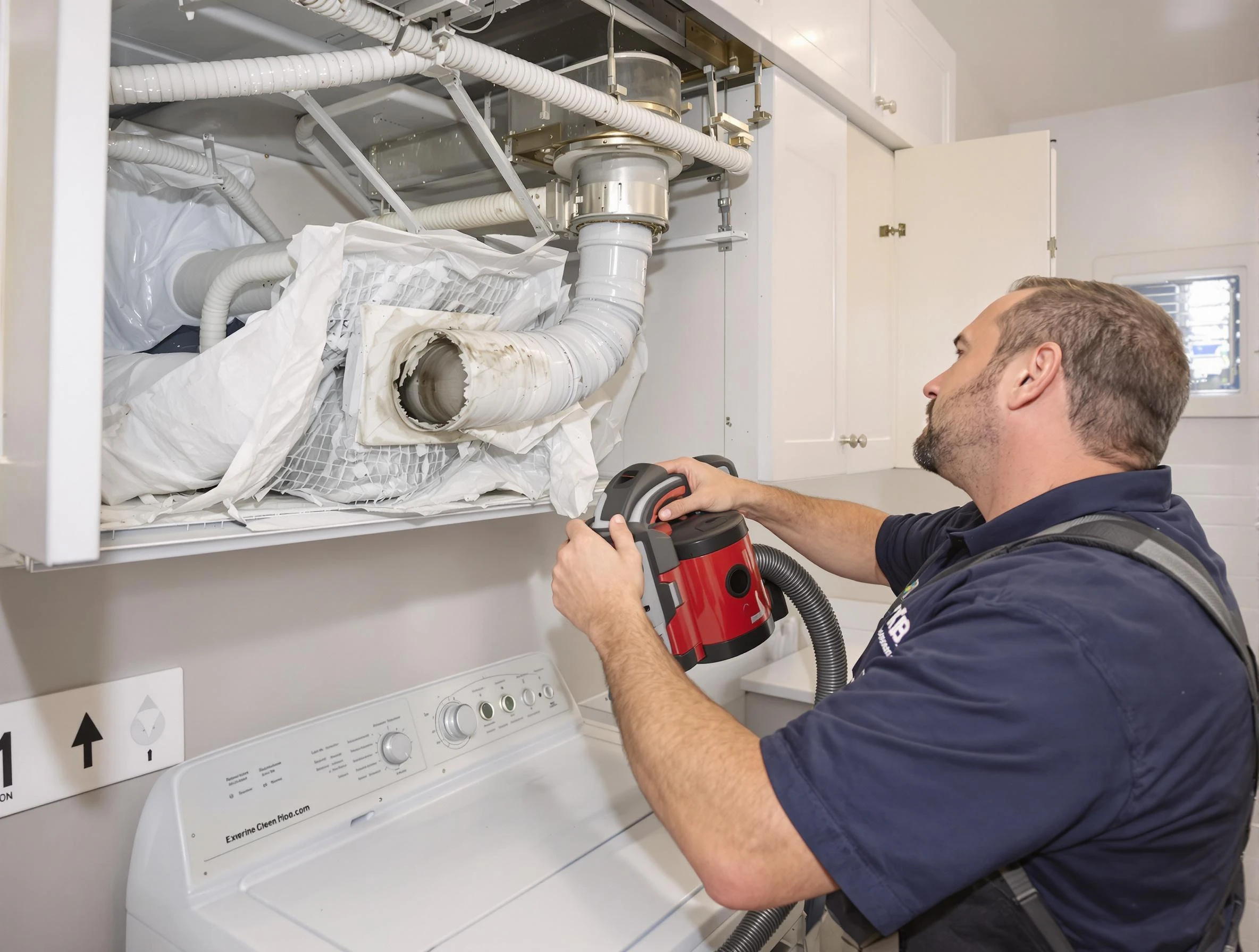 Rostraver Dryer Vent Cleaning technician performing professional exhaust vent cleaning at a residential property in Rostraver